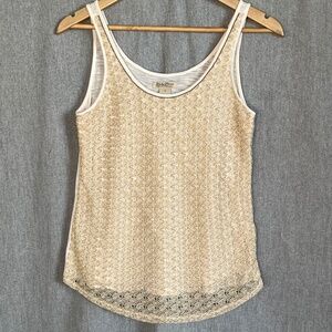 Lucky Brand Women Shimmer Open Knit Tank Top S Boho Angel Cottage Whimsy Sheer